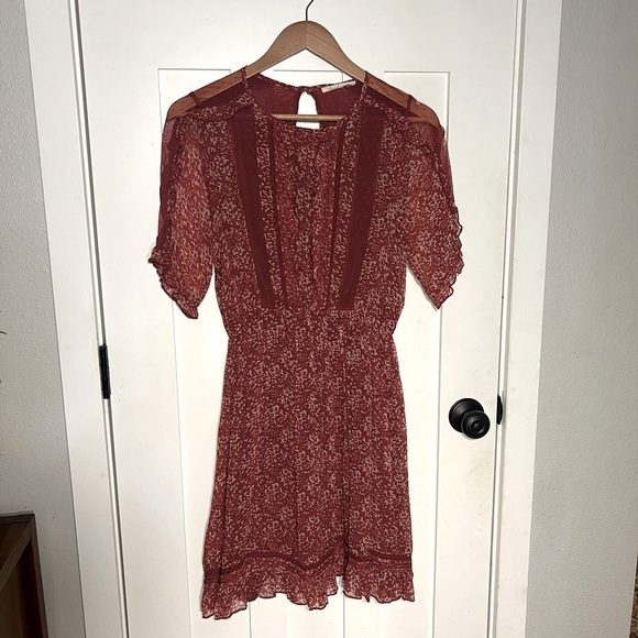 Anthropologie Floreat Red Amber Ruffle Lace Dress Sz 6 - Picture 4 of 11